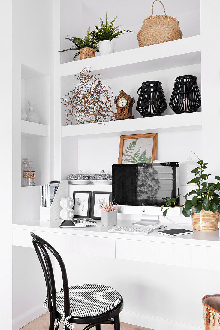 White wall shelf with integrated desk