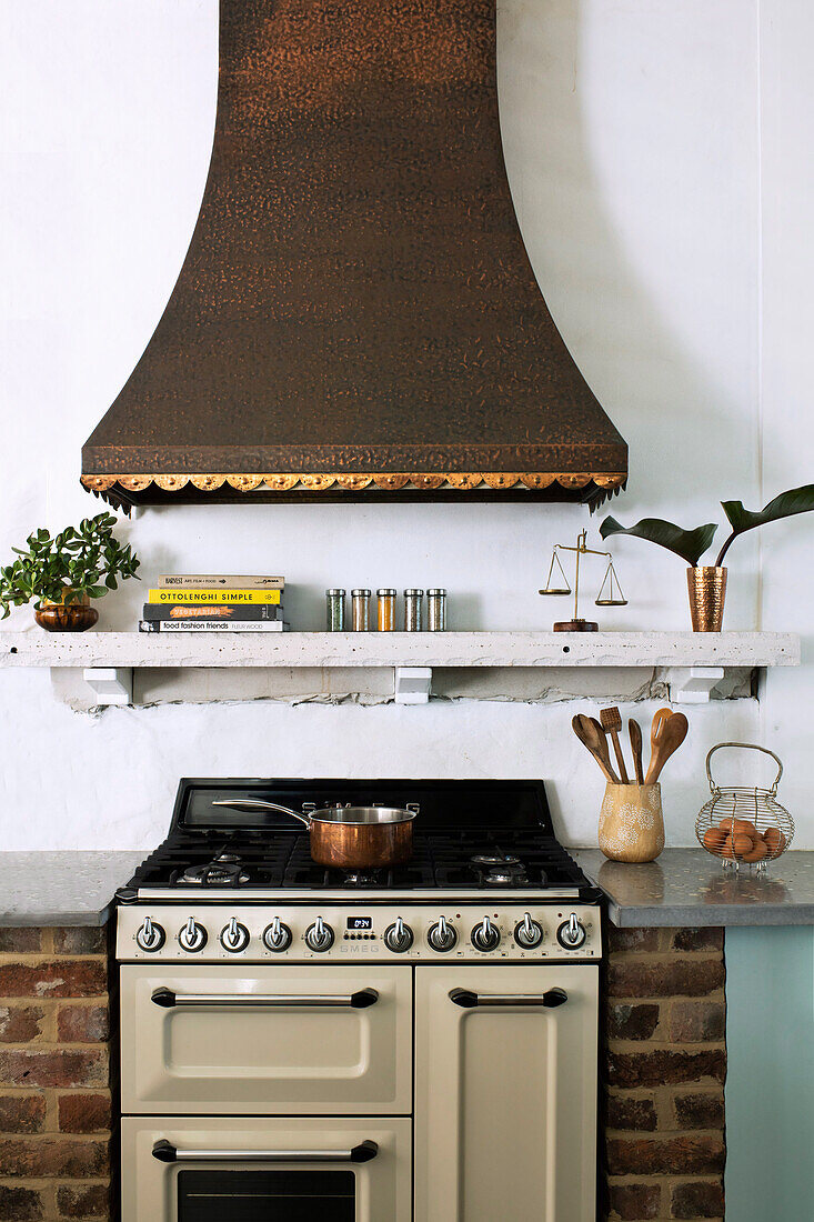 Gas stove with vintage hood