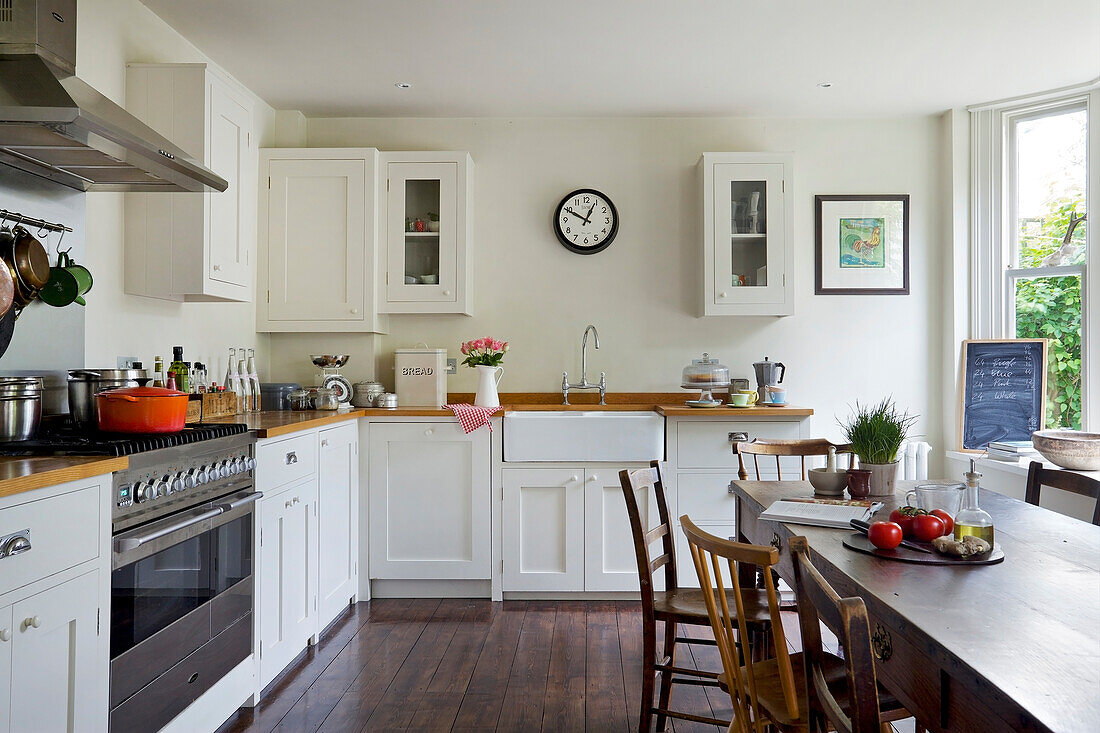 Wooden table in traditional country style kitchen