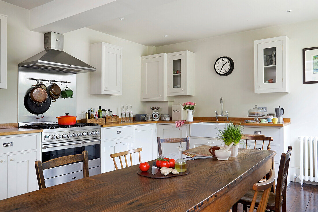 Wooden table in traditional country style kitchen