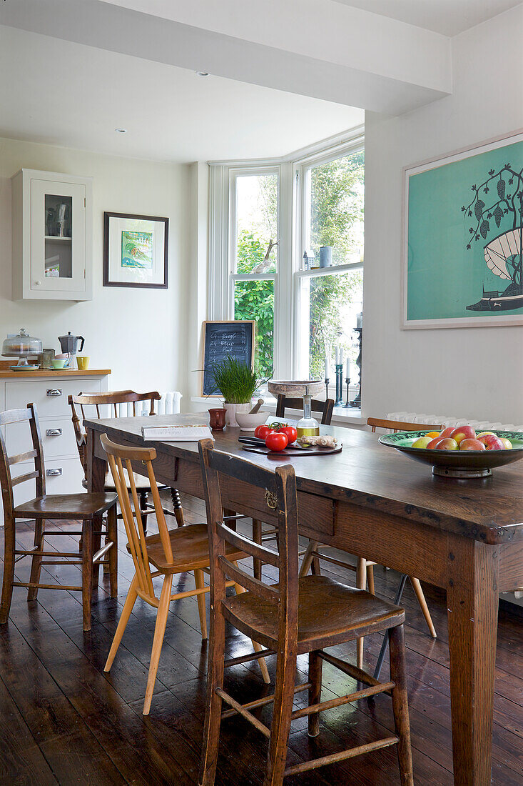 Wooden table in traditional country style kitchen