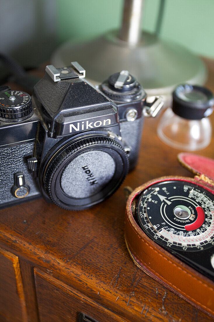 Antique camera and compass