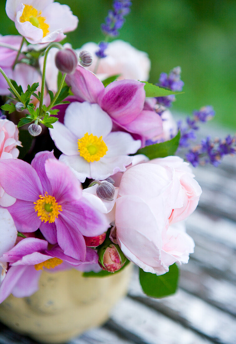 Summer bouquet on a garden table