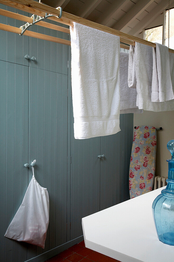Laundry airer in utility room with built in storage in Rye, Sussex