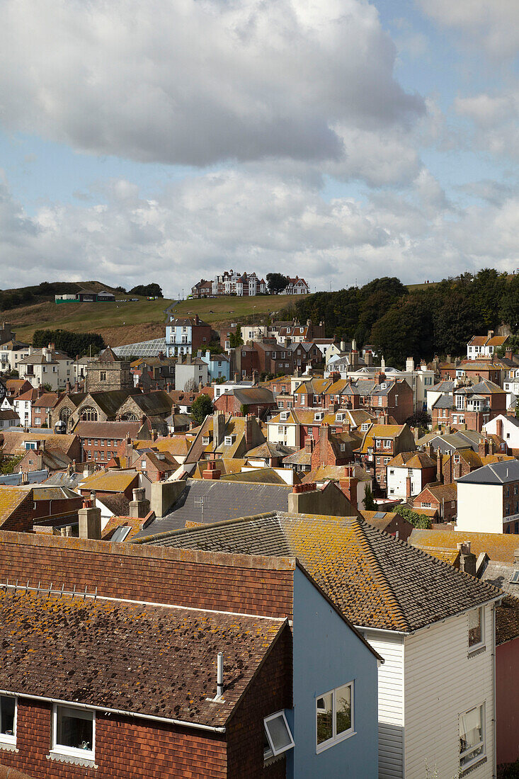 Blick über die Dächer in Hastings, UK