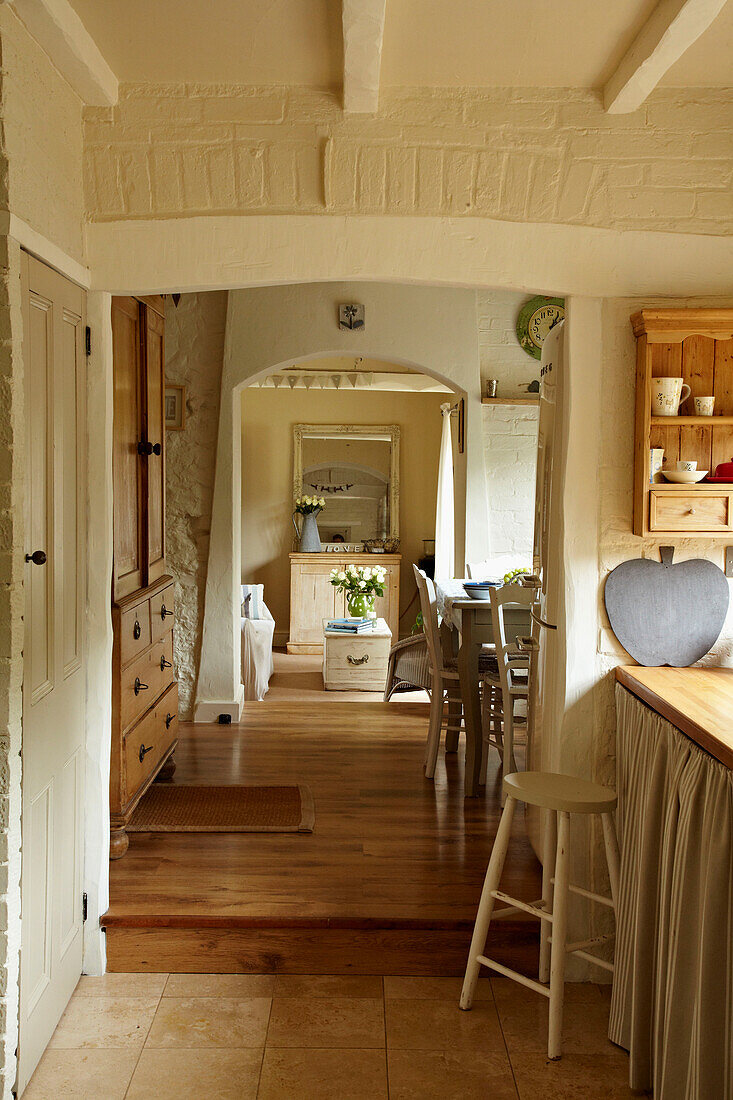 View through interior of West Sussex home, England, UK