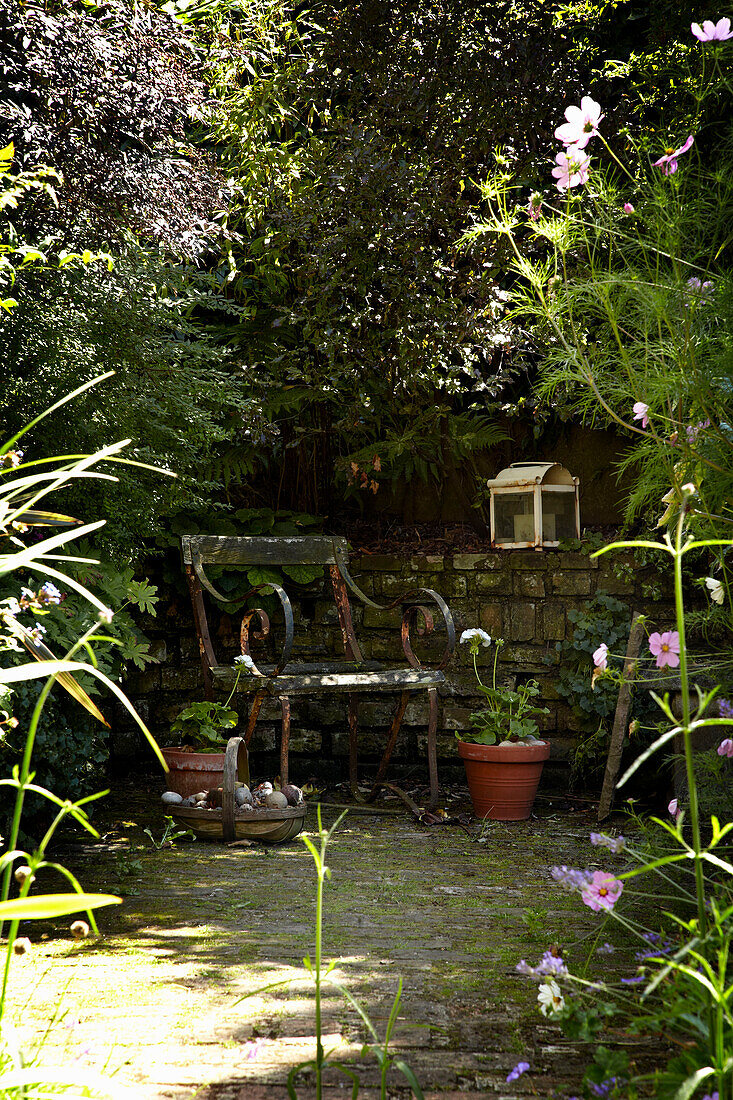 Hinterer Garten eines Stadthauses in Brighton, Sussex, England, UK