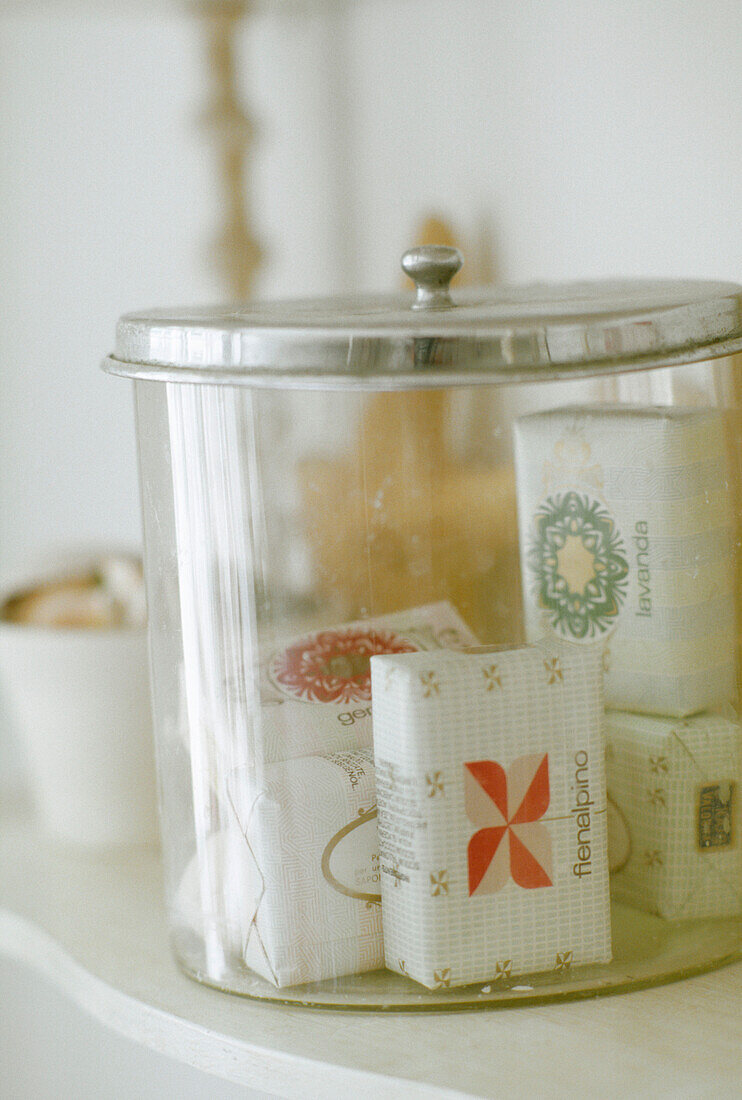 Bars of soap in glass jar