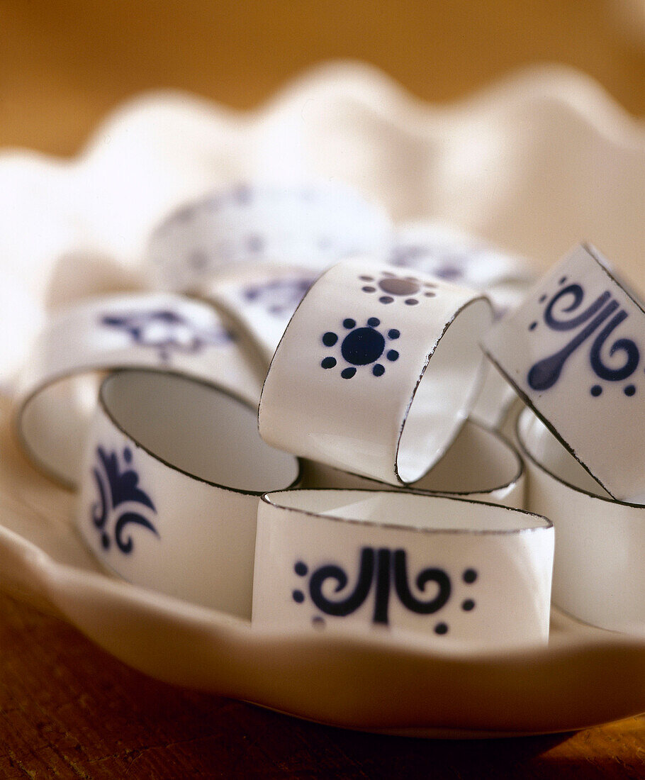 Close up of ceramic napkin rings
