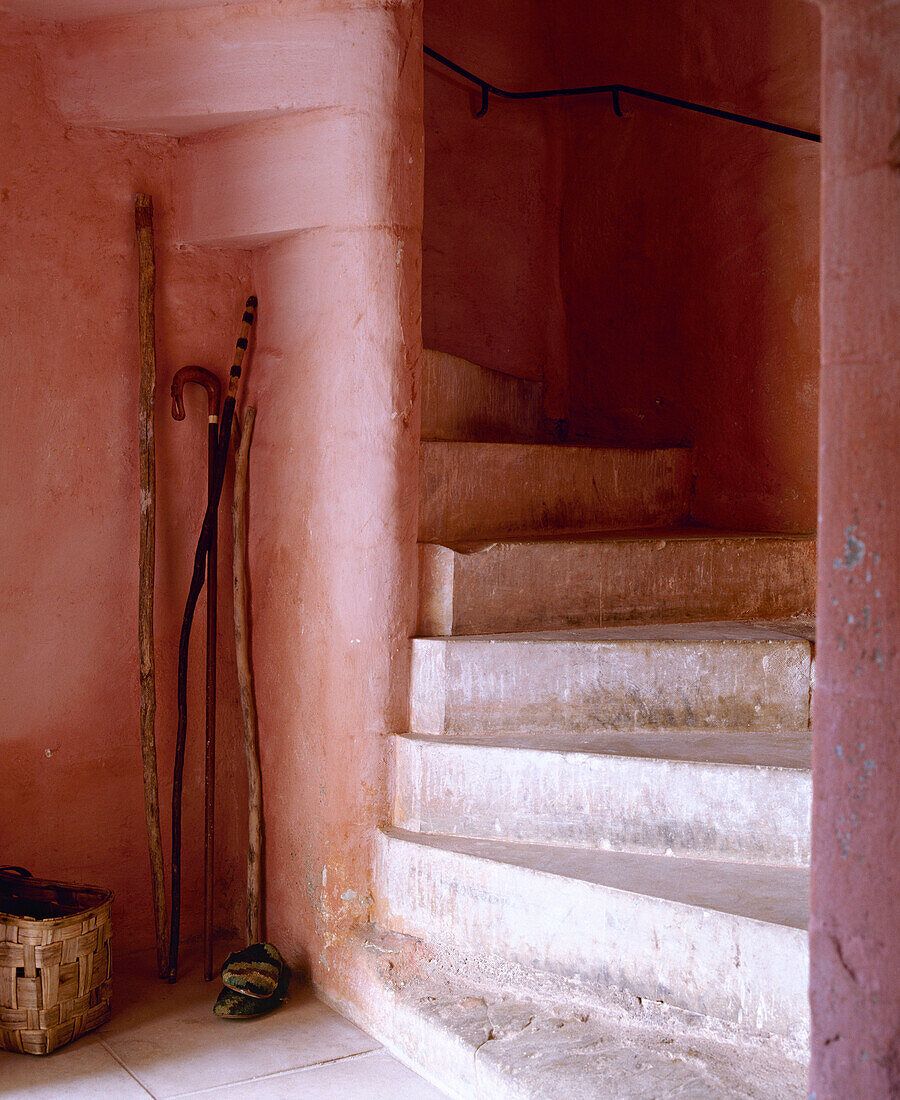 Rustic staircase with stone steps