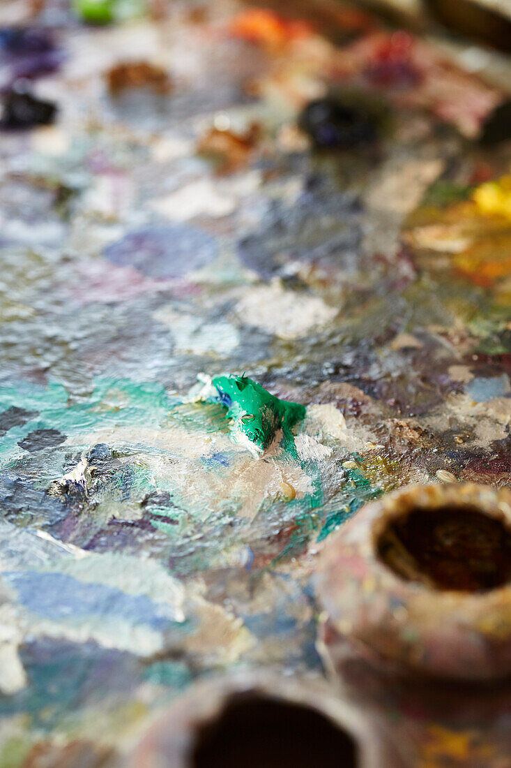 Oil paint on palette in Hampshire, UK