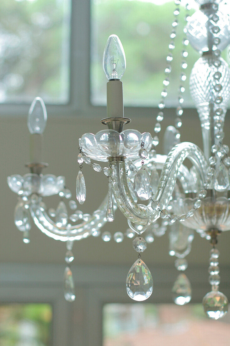 Glass chandelier with light bulbs