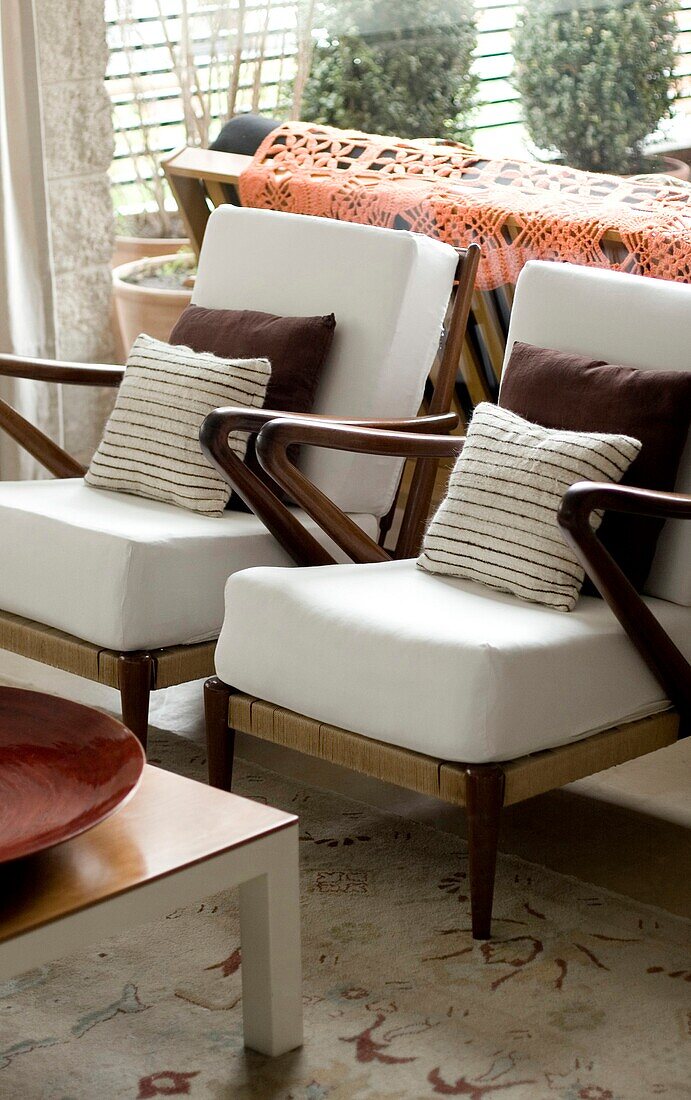 Armchairs in modern living room, Nunez, Buenos Aires, Argentina