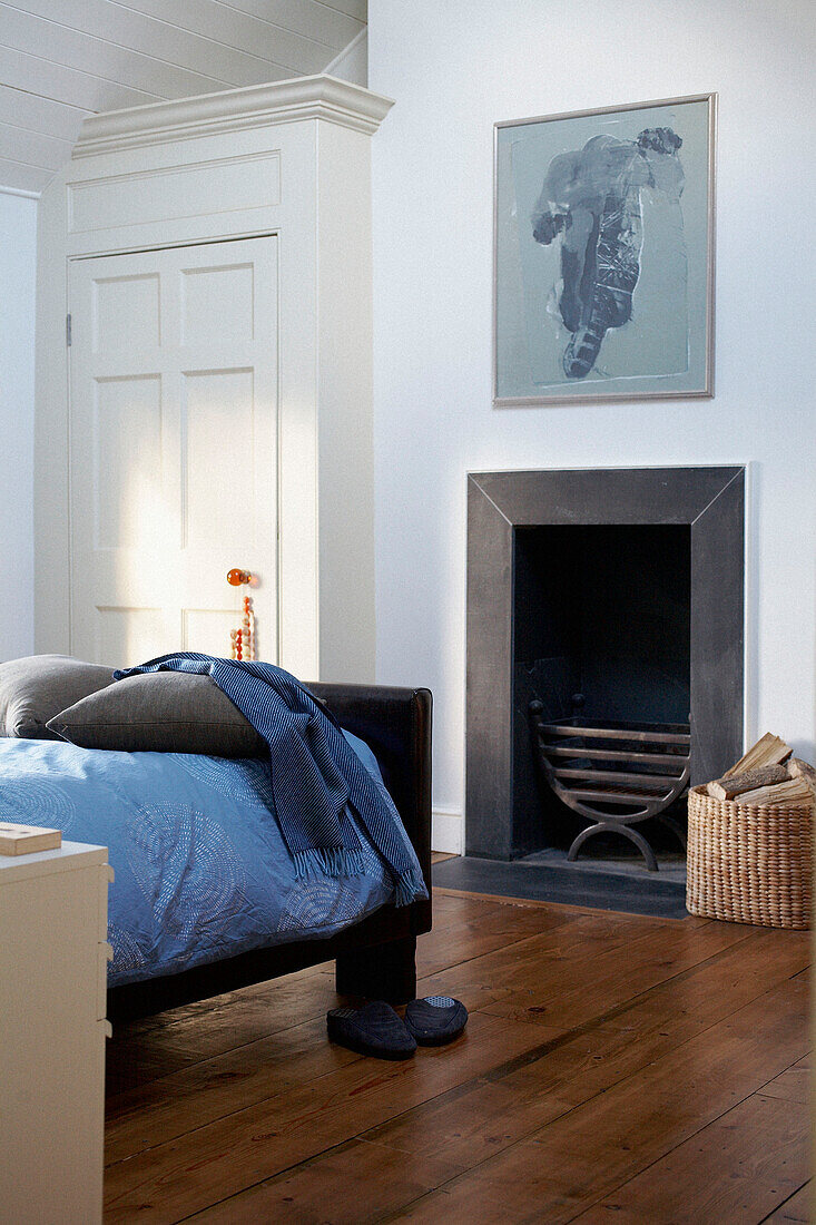 Bedroom with storage and fireplace in 1820s Georgian townhouse conversion