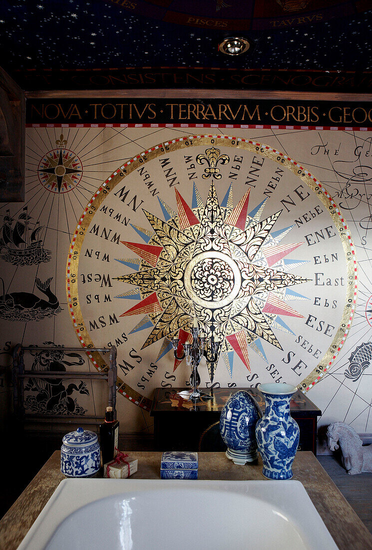 Nautical compass in bathroom of Georgian farmhouse