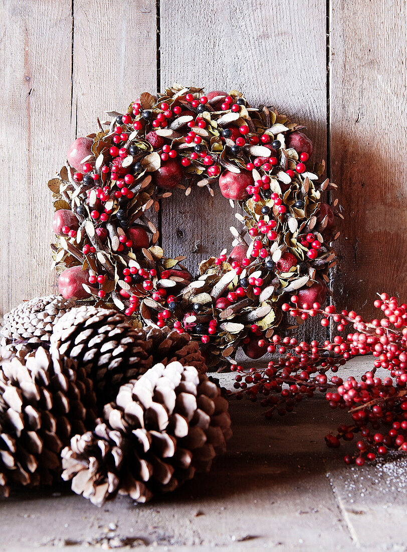 Christmas garland and pine cones