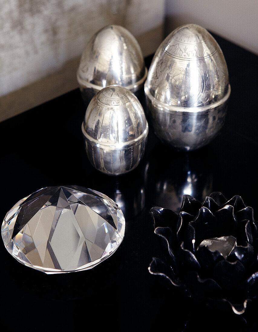 Silver and crystal ornaments