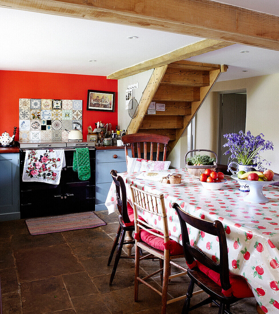 Kitchen table in Oxfordshire farmhouse, England, UK