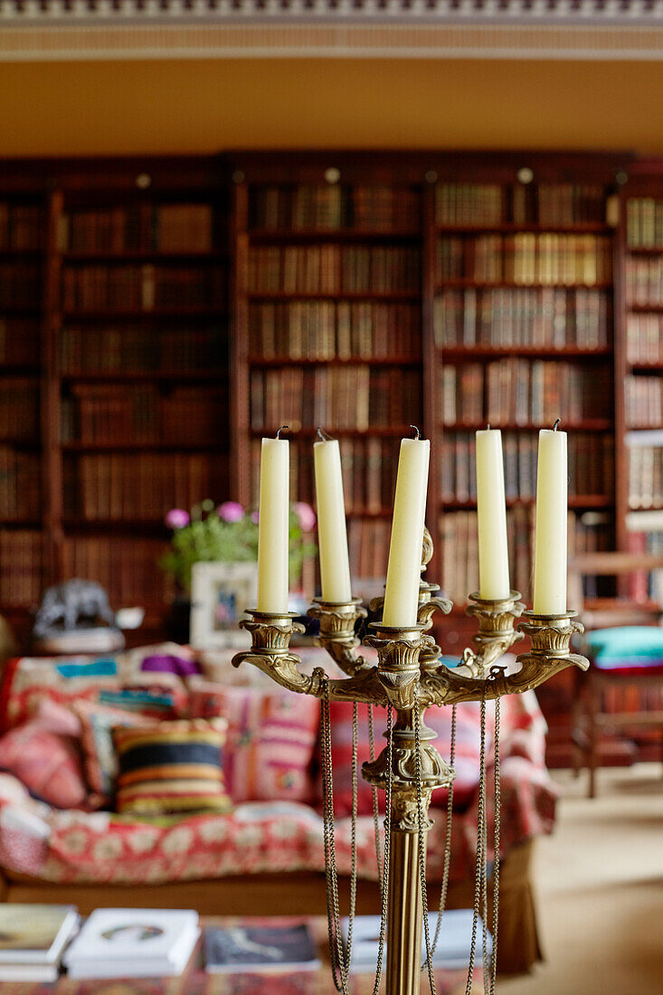 Gold candlestick holder in Capheaton Hall, Northumberland, UK