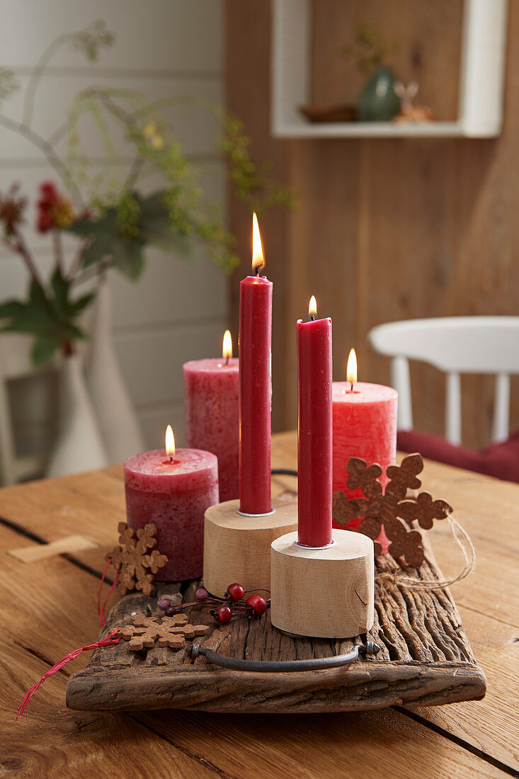 Christmas arrangement with red candles