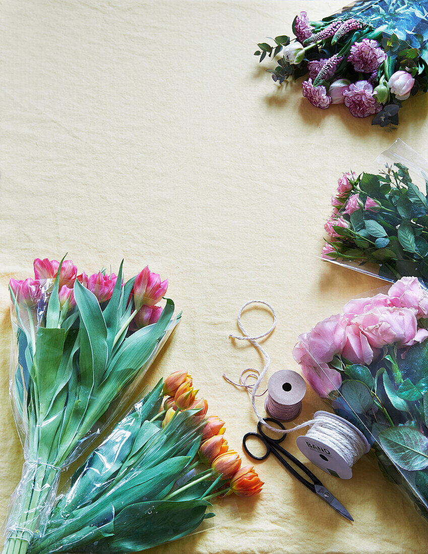 Several bunches of cut flowers