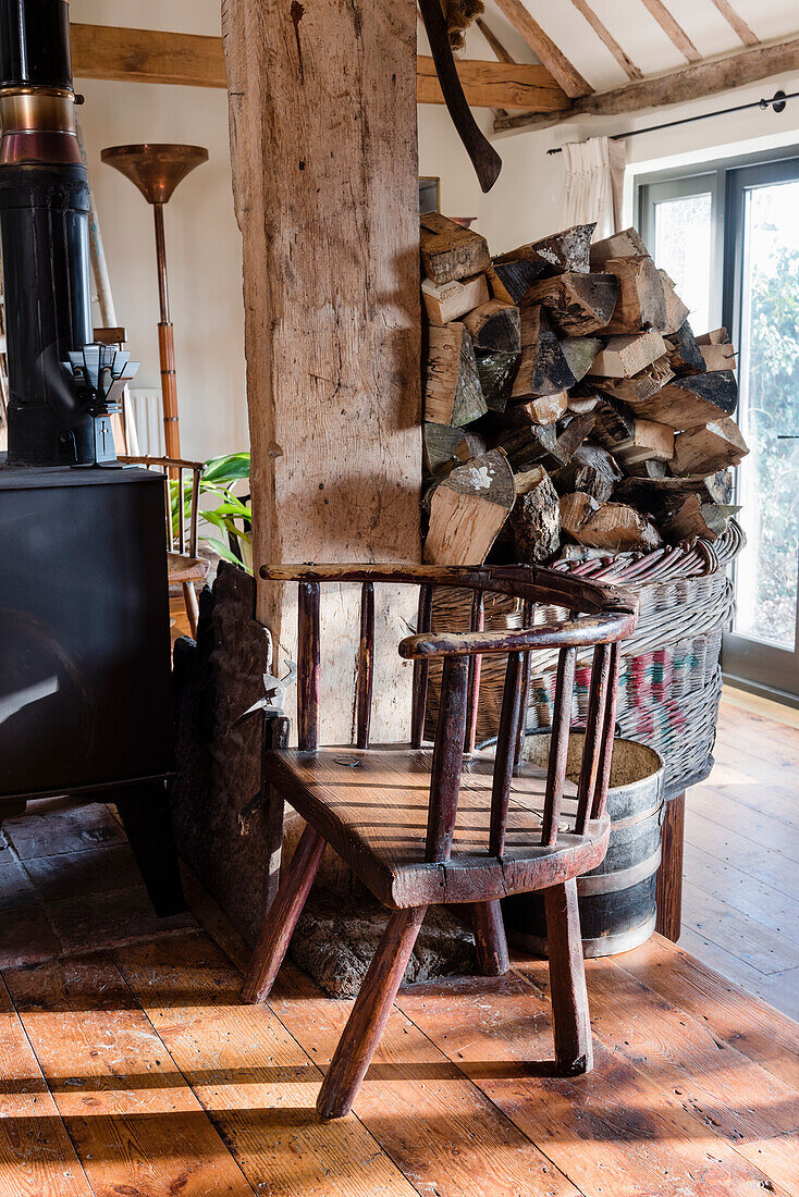 Welsh chair and firewood in barn conversion