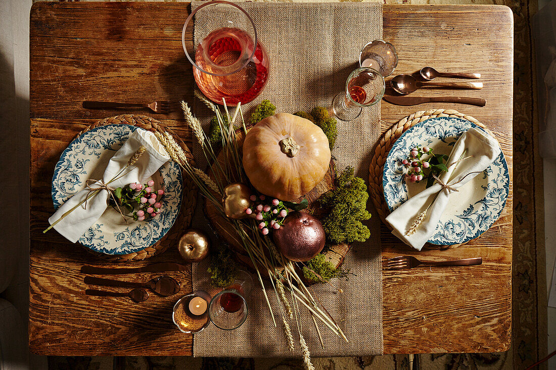 A table laid for harvest festival