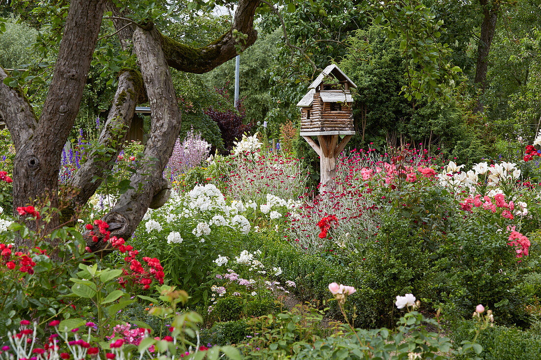 Country garden with bird house, Germany