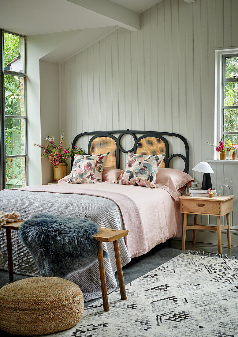 Rustic Bedroom in Pastel Shades of Pink and Blue