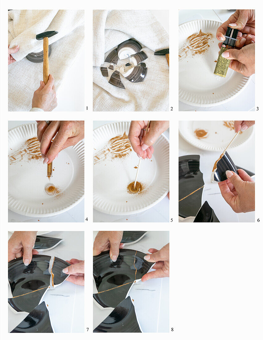 Making Kintsugi bowls (Japanese ceramic art)