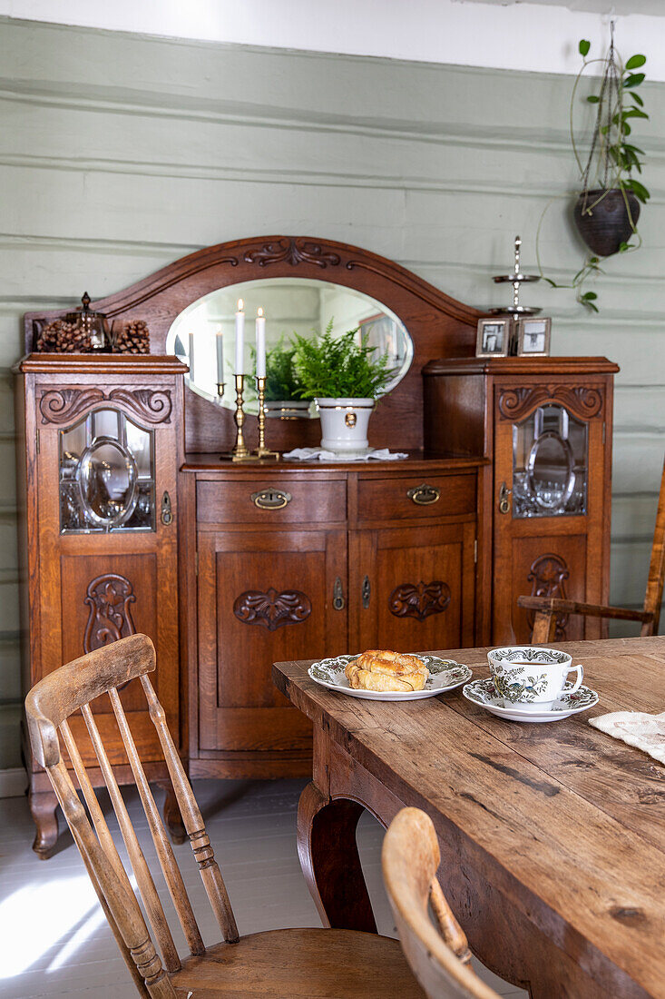 Antique dining room with wooden furniture