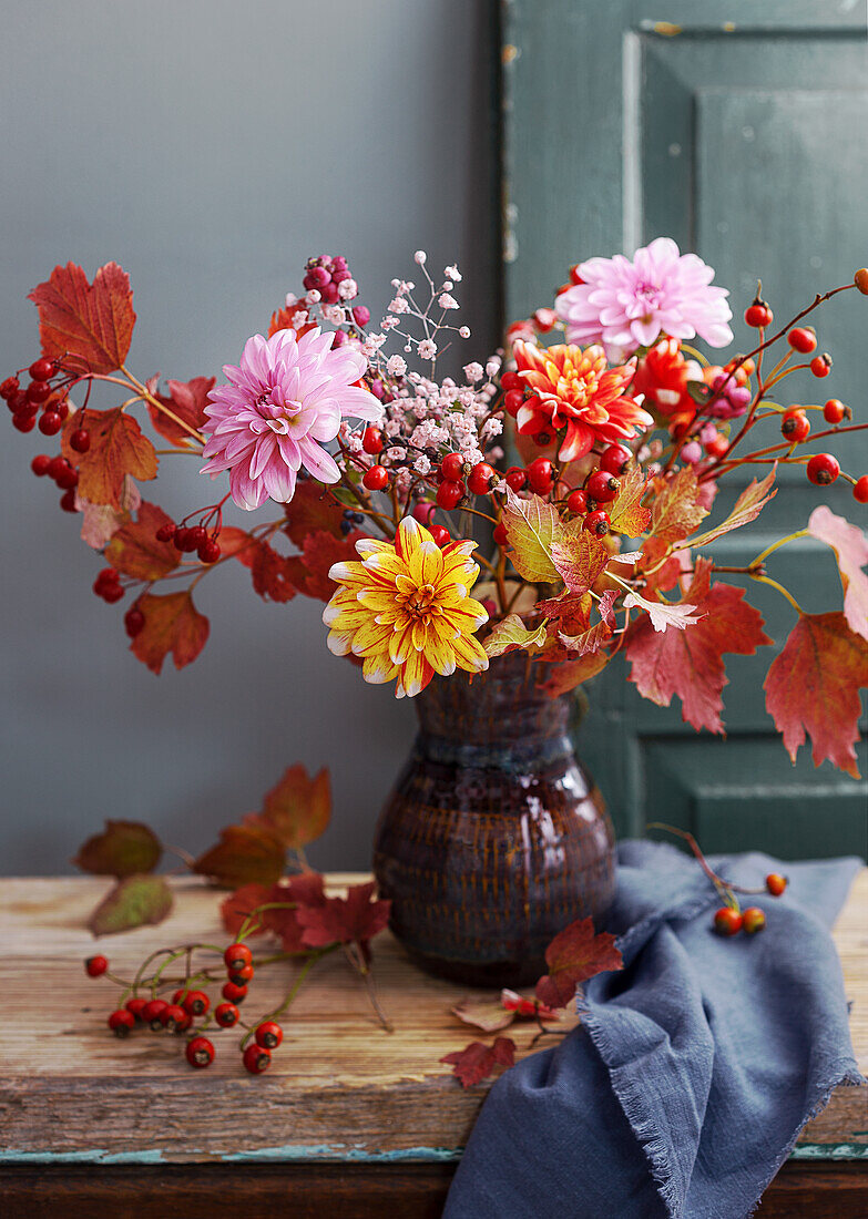 Autumn bouquet with dahlias