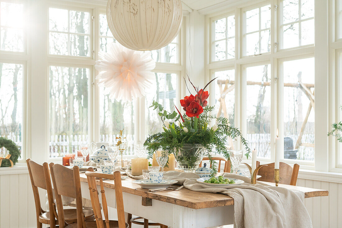 Set table with Christmas decorations