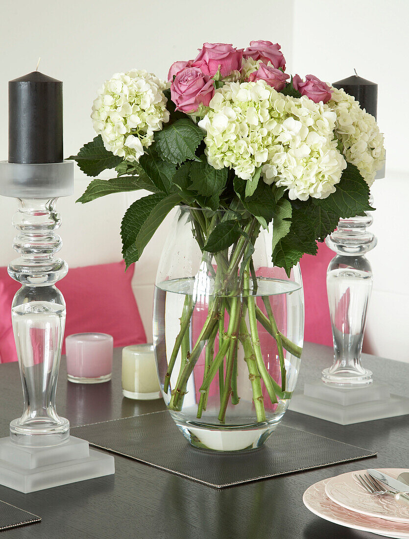 Dining table with flower display