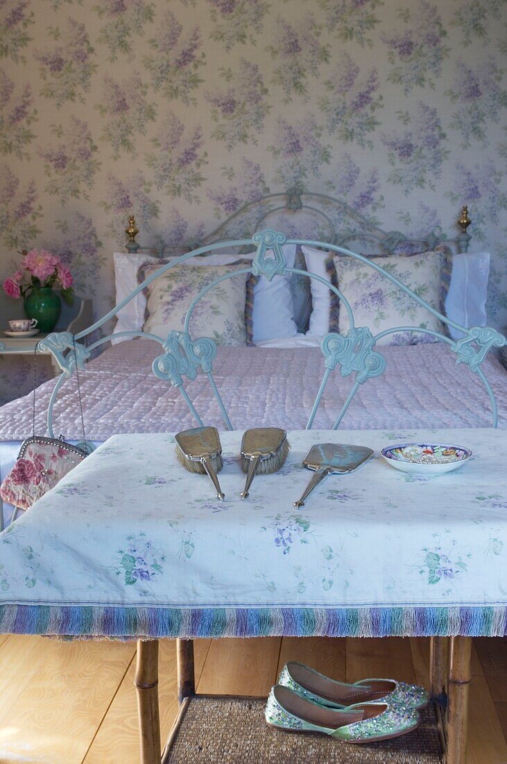 Double bed in rustic style bedroom