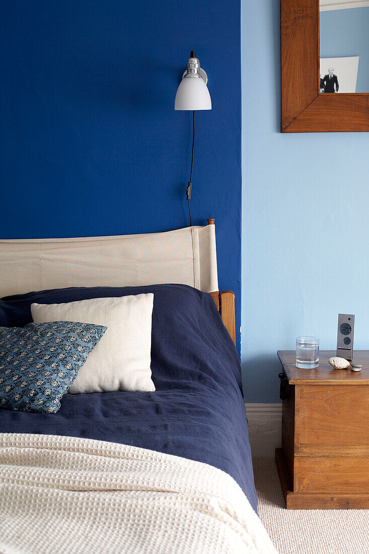 Bedroom decorated in shades of blue London