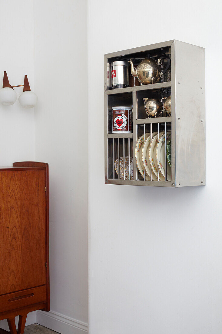 Wall mounted storage rack in Scottish kitchen UK