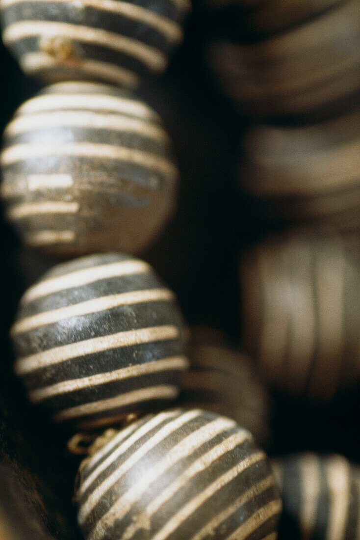 Detail of black and white striped African beads