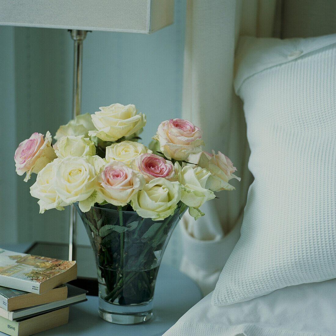 Bedside table with flower display