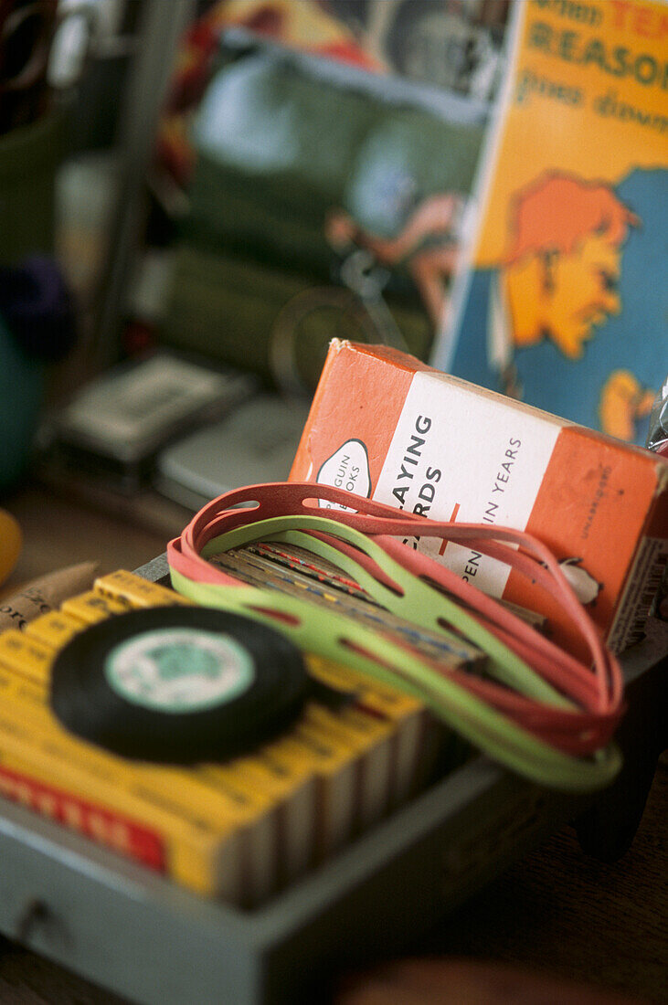 Still life of modern collectibles