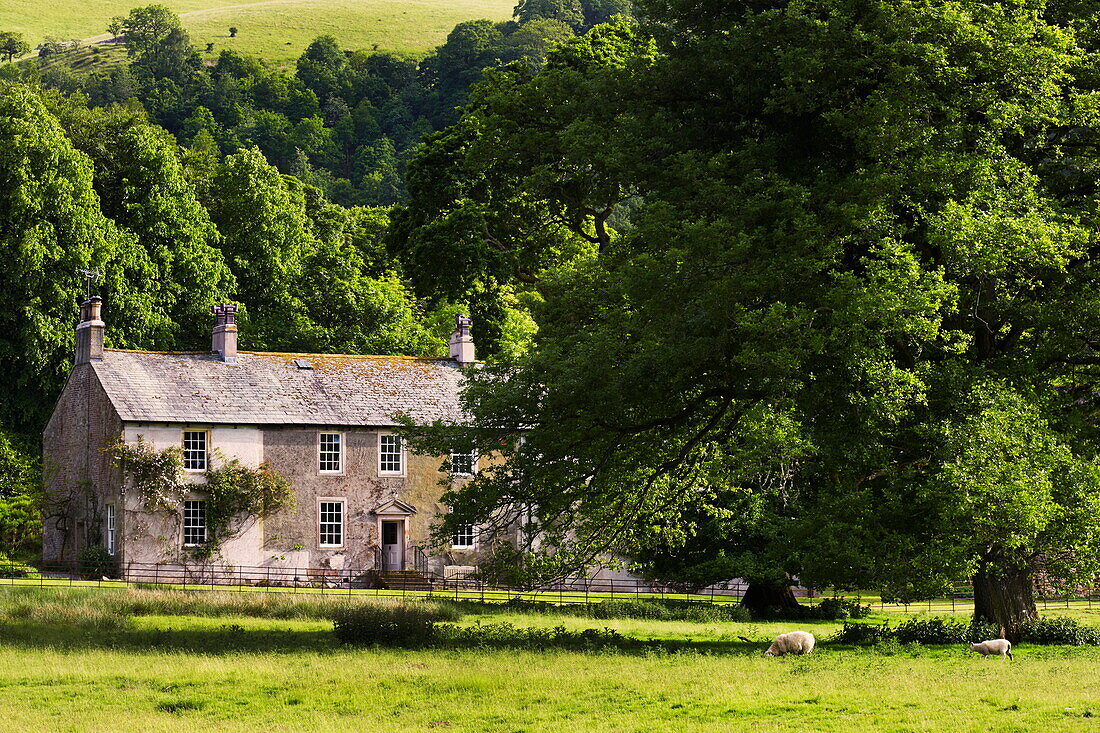 Steinfassade eines Bauernhauses in Cumbria, England, Vereinigtes Königreich