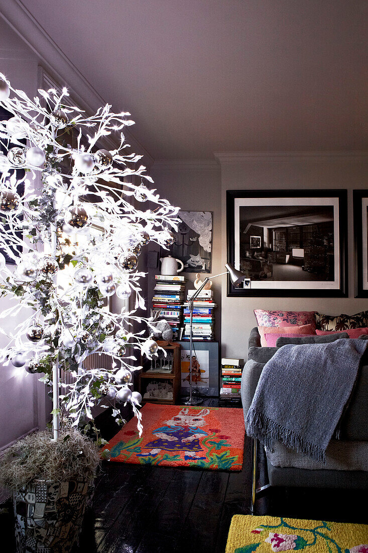 White christmas tree in bedroom
