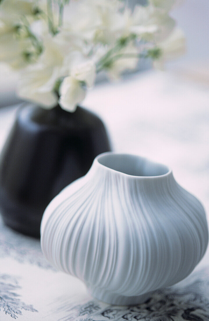 Black and white streaked modern glass vases