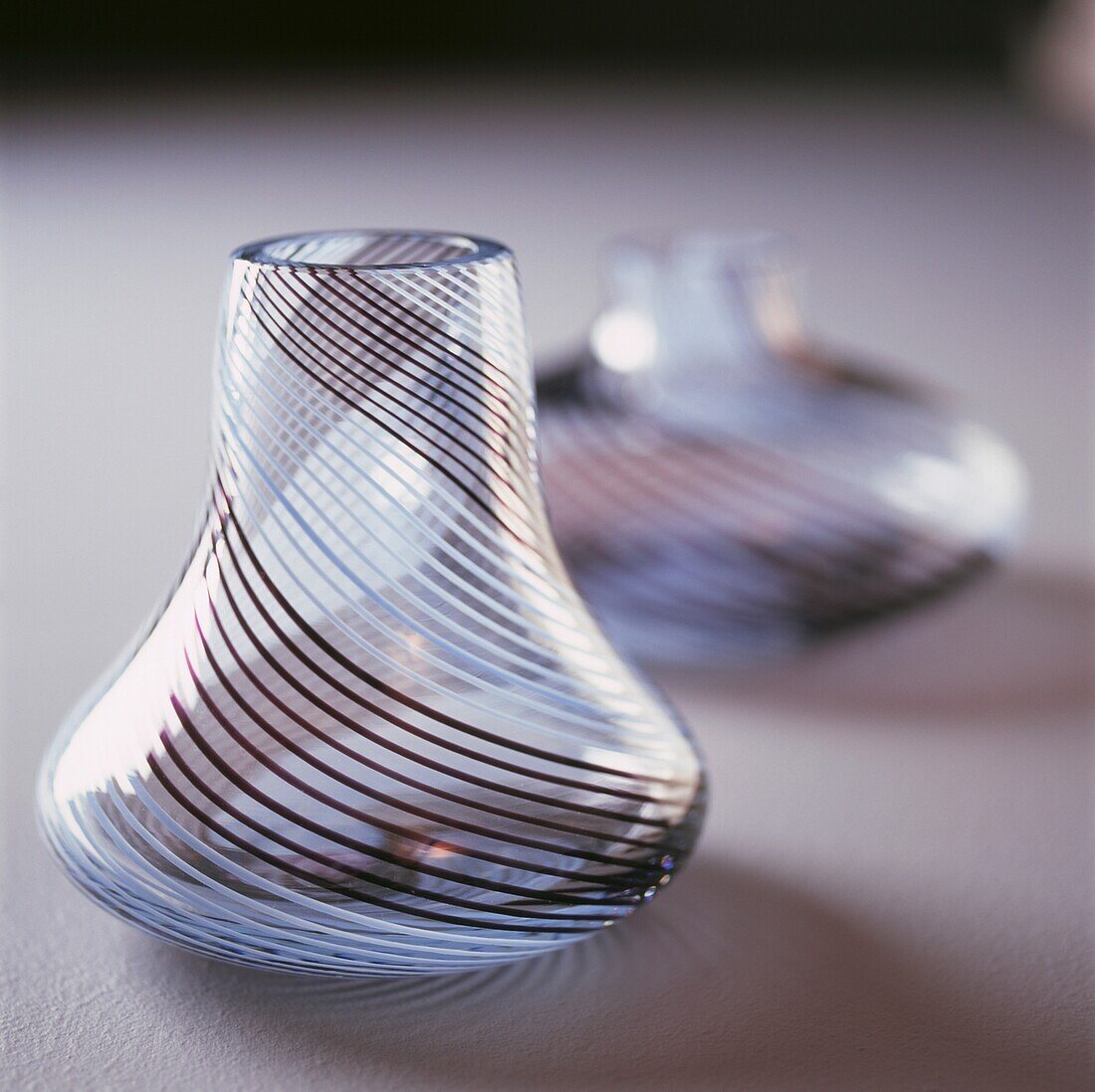Black and white striped handblown glass vases