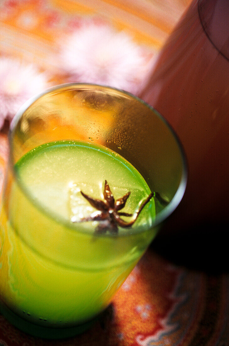 Ginger cordial with star anise ice-cubes