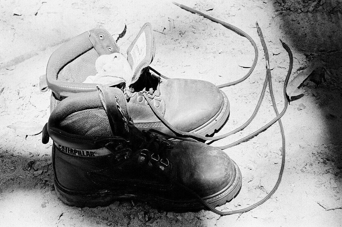 Walking boots at a safari camp in the Kruger National Park