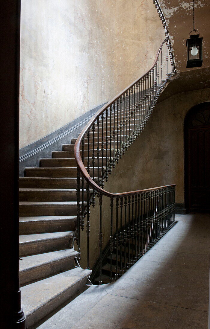 Staircase and hallway in Bordeaux apartment building,  Aquitaine,  France