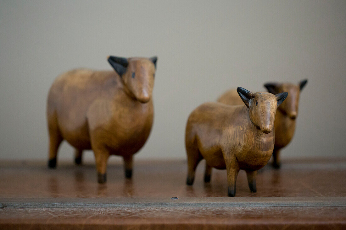 Three wooden sheep in Petworth farmhouse West Sussex Kent