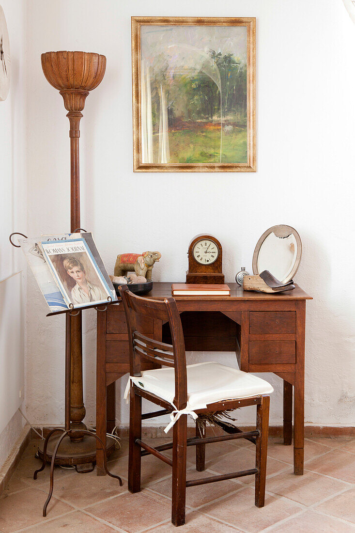 Wooden desk and chair with music stand in Castro Marim, Portugal