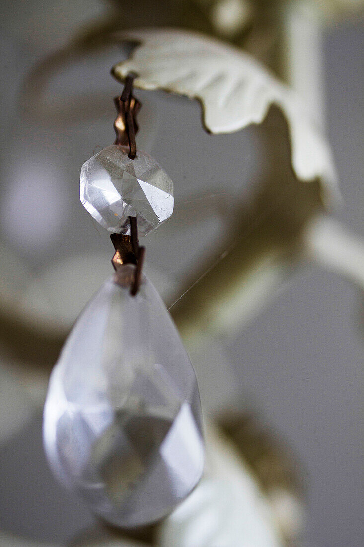 Cut glass crystal hangs in Brighton home East Sussex England UK